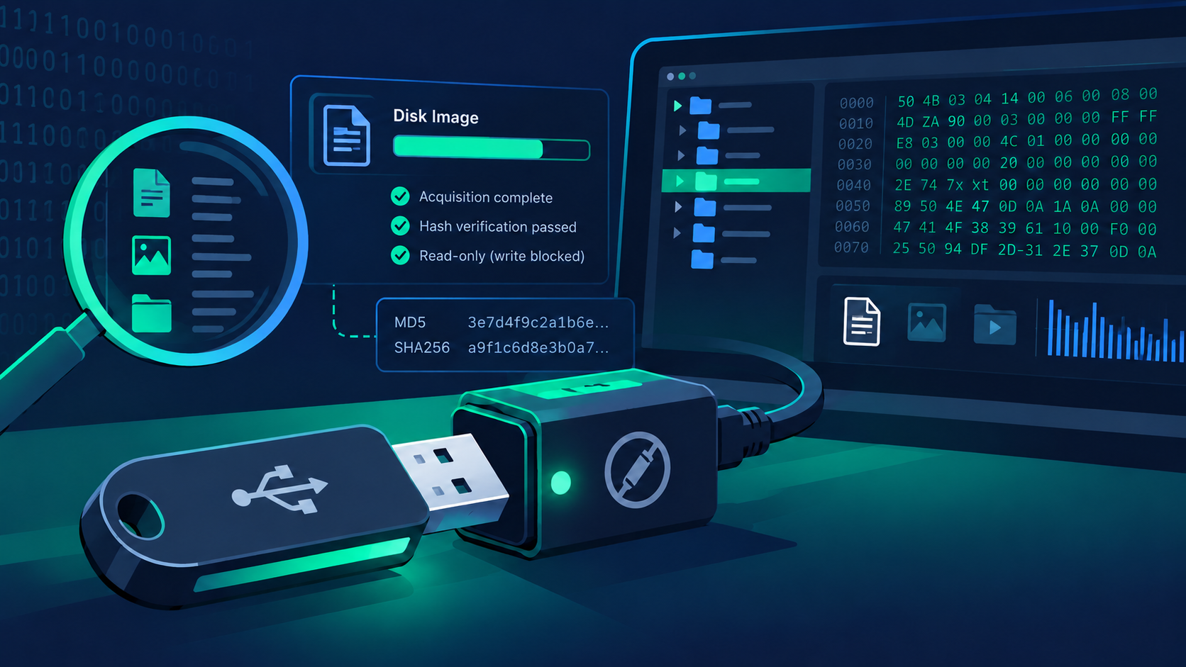 Ilustración de adquisición forense de un USB