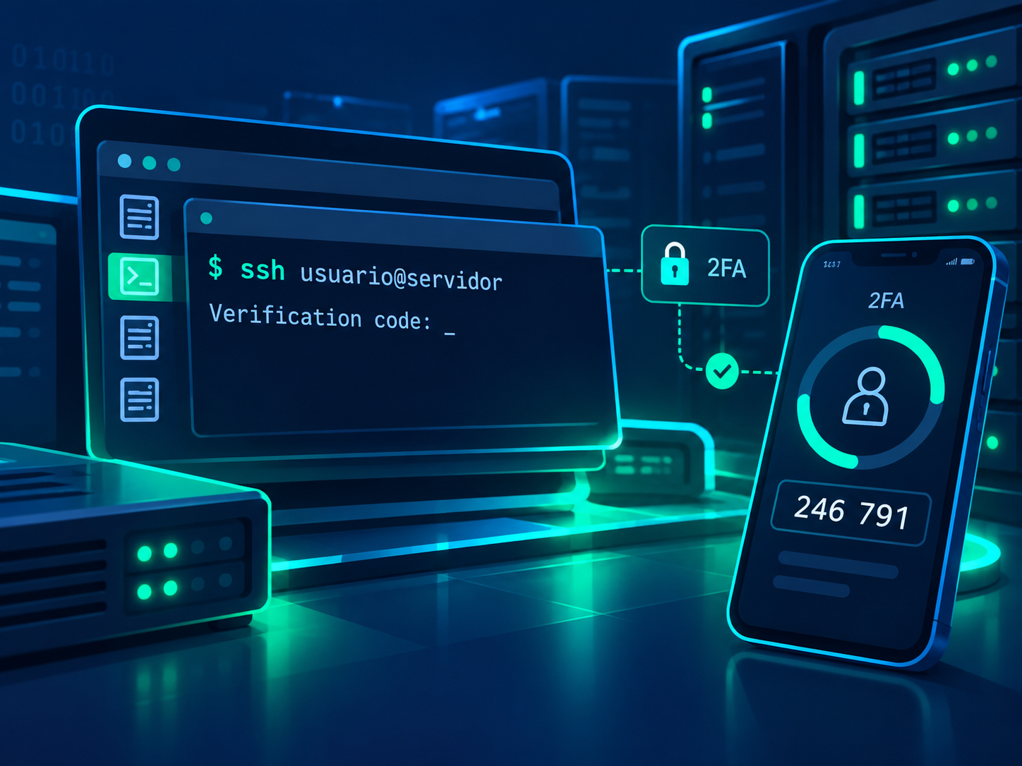 Ilustración de SSH con 2FA